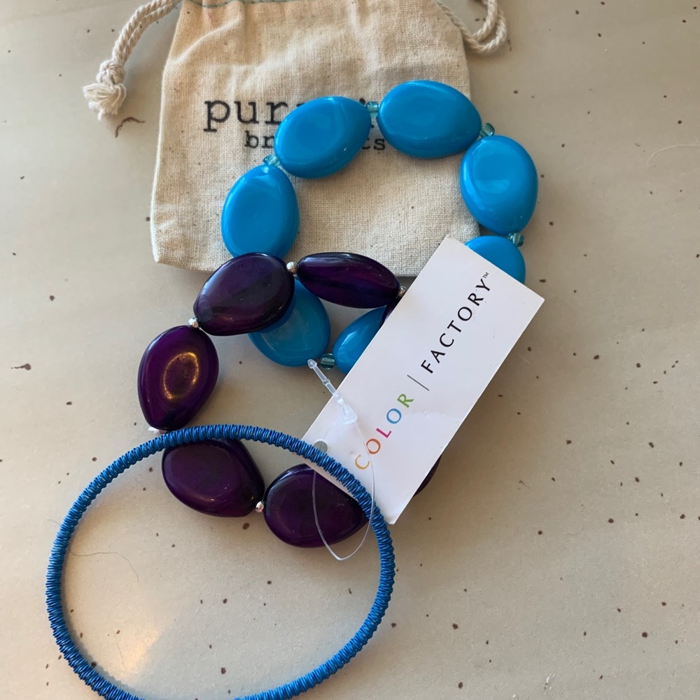 blue and purple stretchy bracelets
